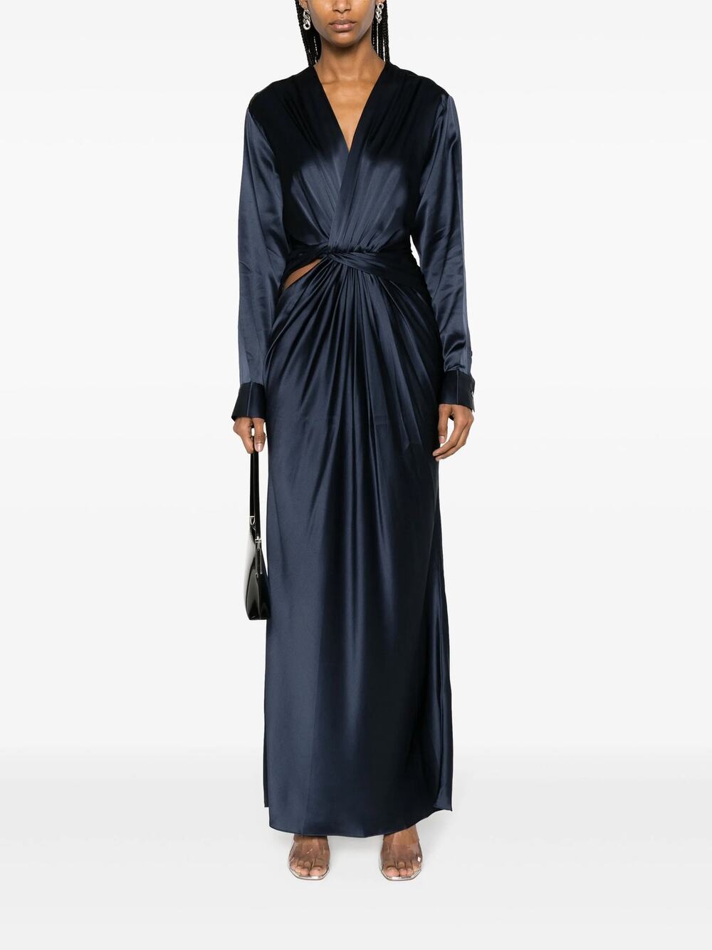 NWT Christopher Esber Navy Blue Silk Triquetra Twist Maxi Dress, AU 6, US 0, XS